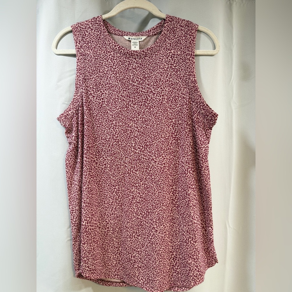 Athleta Breezy Tank Burgundy/pink mini leopard print tank medium